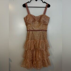 NWT Marchesa Notte Glitter Tulle Cocktail Dress in Rose Pink Gold Size 6
